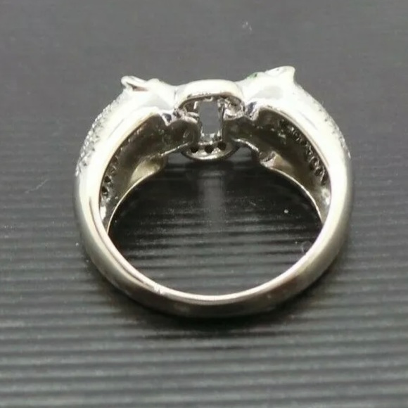 18K WHITE SOLID GOLD LADIES PANTHER DIAMOND and EMERALD RING - Picture 5 of 13